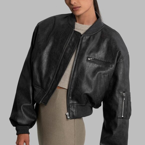 Frankie Shop Cropped Faux Leather Jacket - Picture 7 of 12